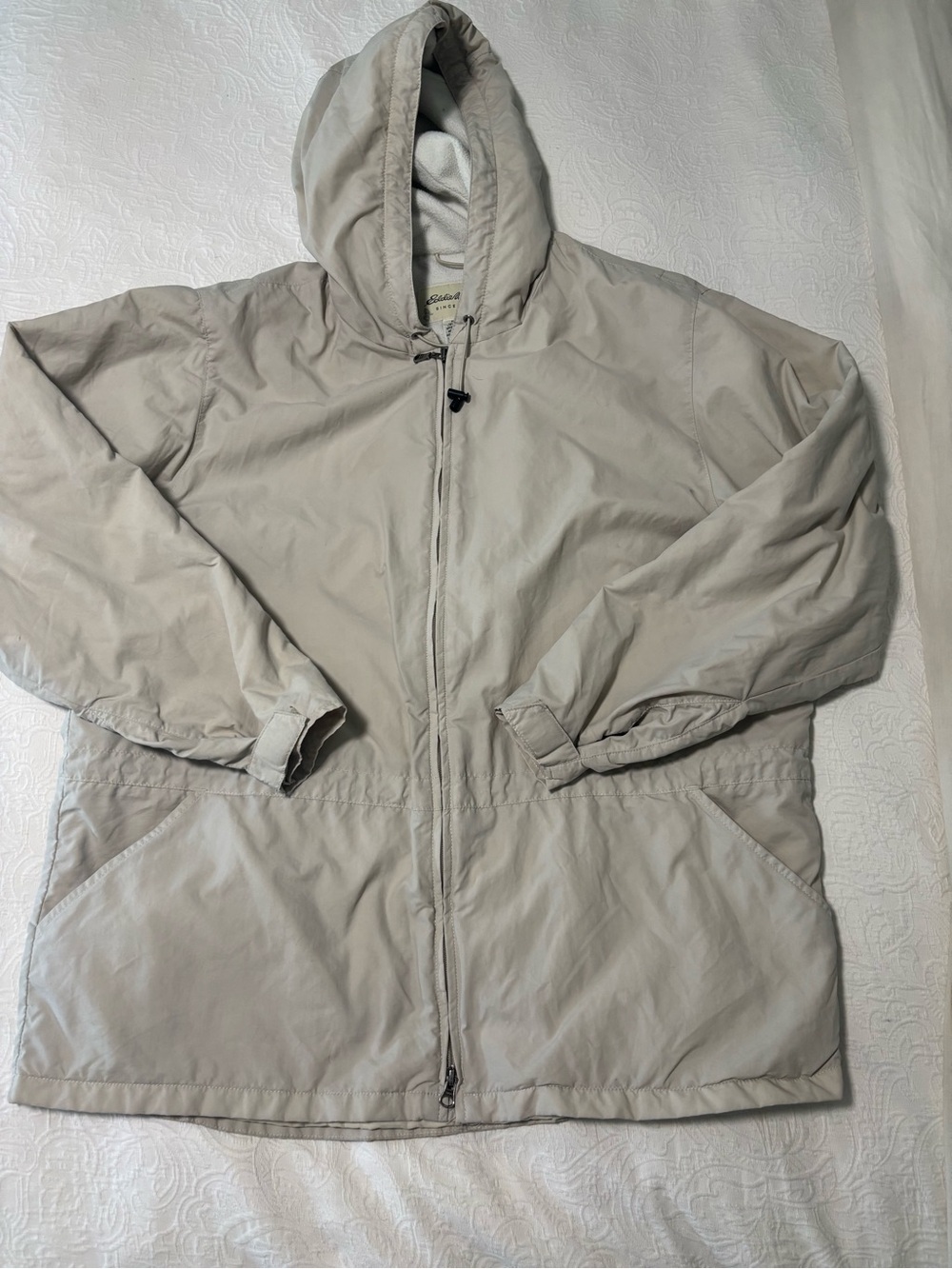 Eddie Bauer Light Beige Hooded Puffer Jacket